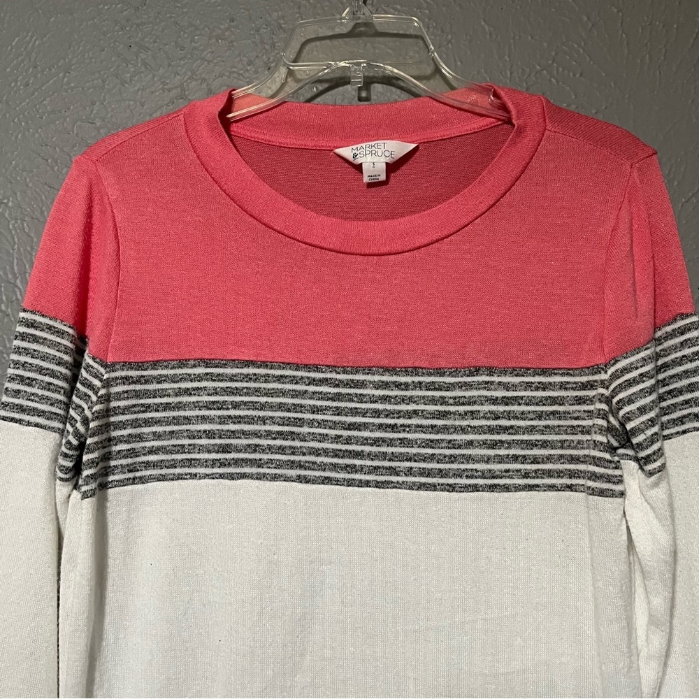Market & Spruce Pink Stripe Colorblock Pullover shirt size Small - Picture 3 of 9
